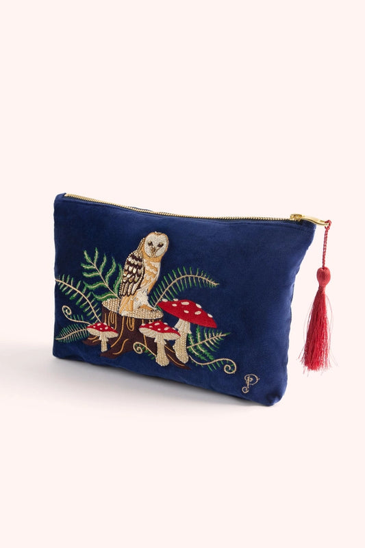 Woodland Owl Velvet Zip Pouch