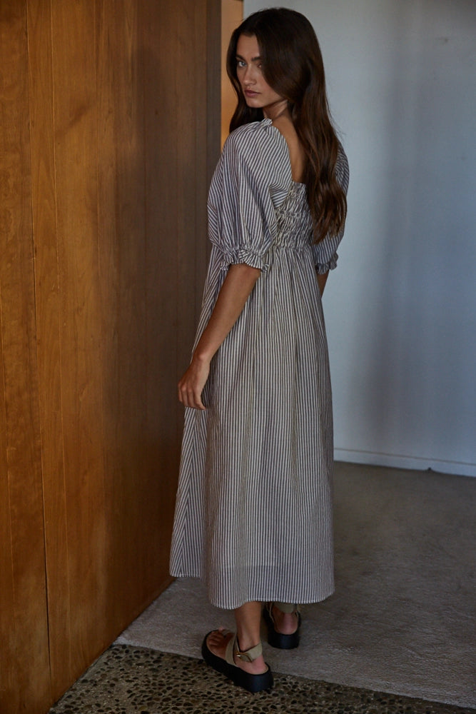 Striped Smocked Midi Dress