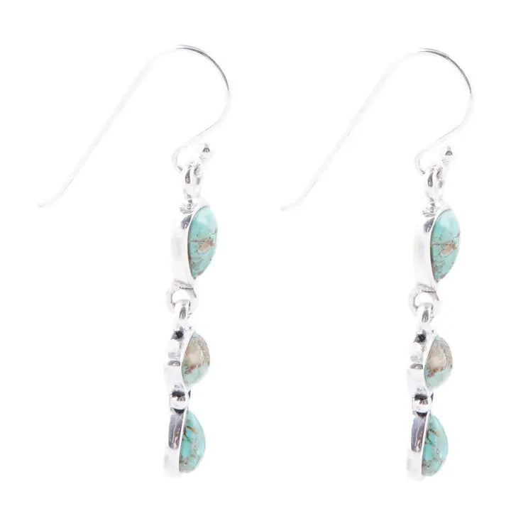 Triple Stone Linear Turquoise Earrings