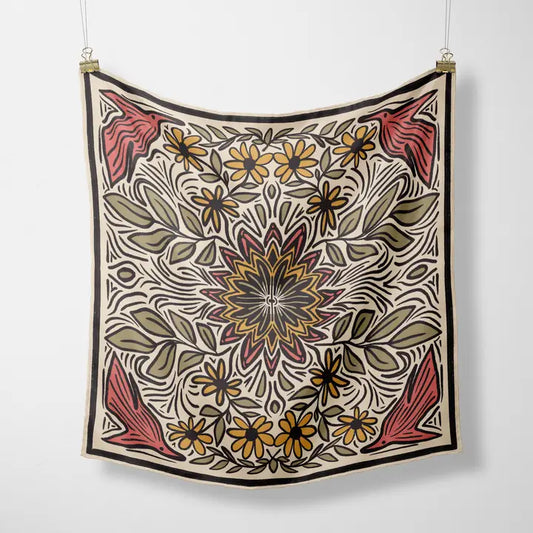 Folk Birds Silk Bandana