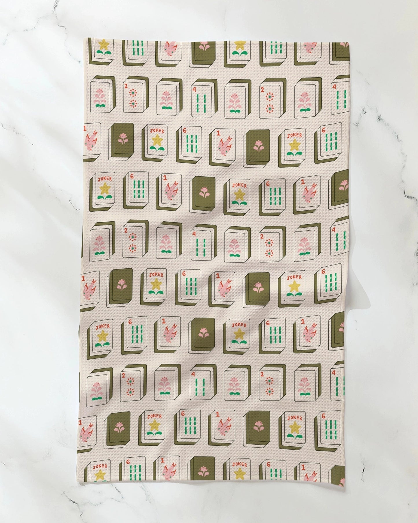Mahjong Flower Tiles Towel - White