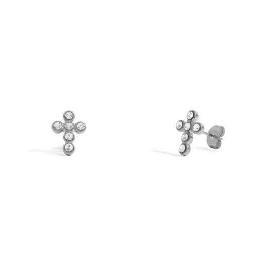 Round Stone Cross Studs