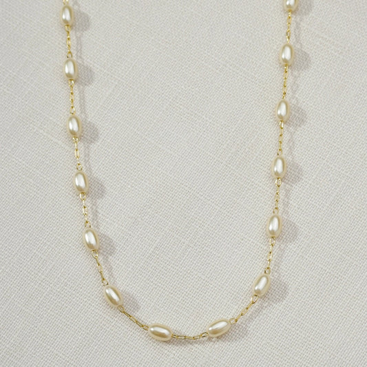 18K Gold Filled Oval Shaped Pearl Necklace