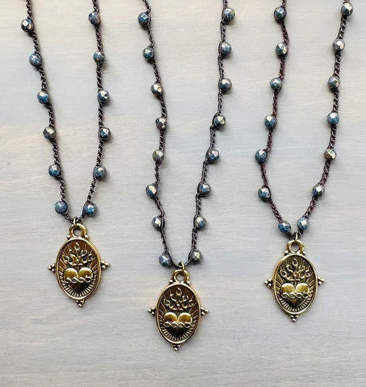 Sacred Heart Crocheted Necklace