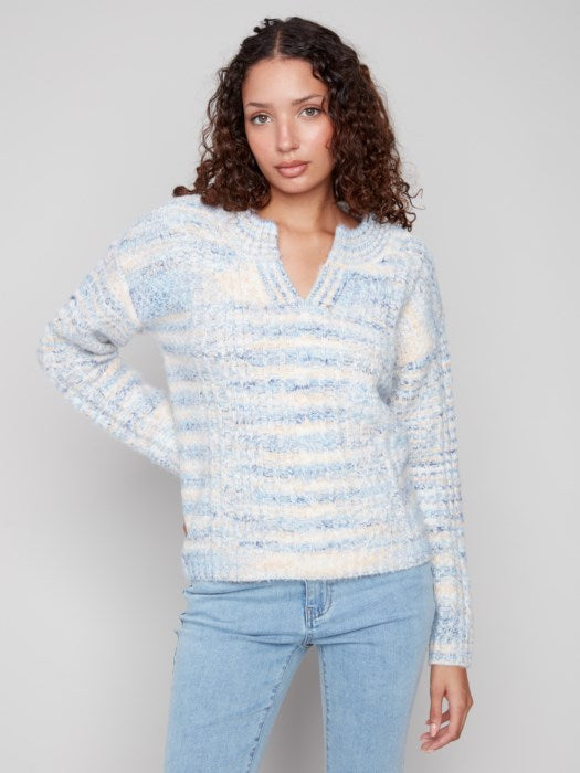 Notch Neck Cable Knit Sweater