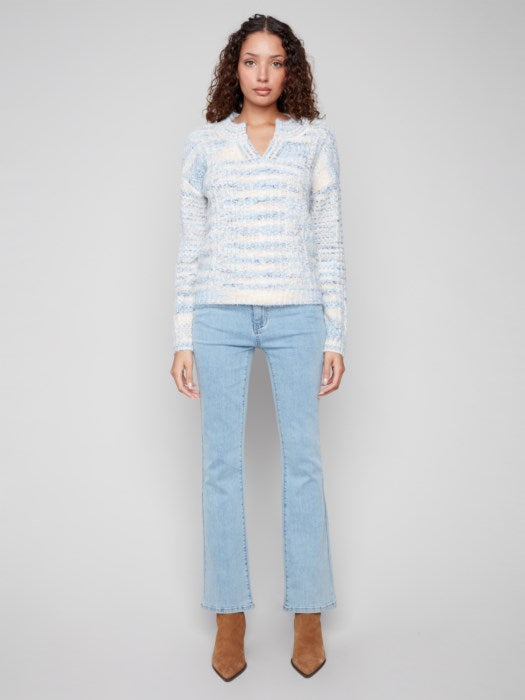 Notch Neck Cable Knit Sweater