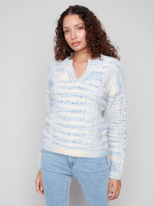 Notch Neck Cable Knit Sweater