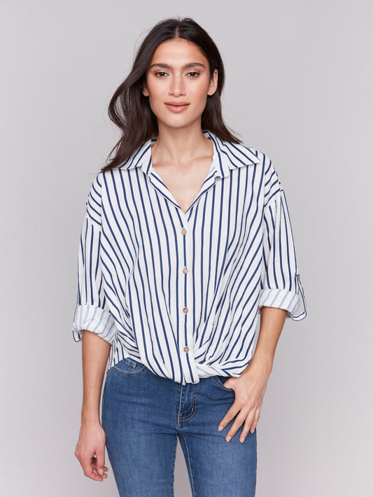 Striped Front Twist Blouse