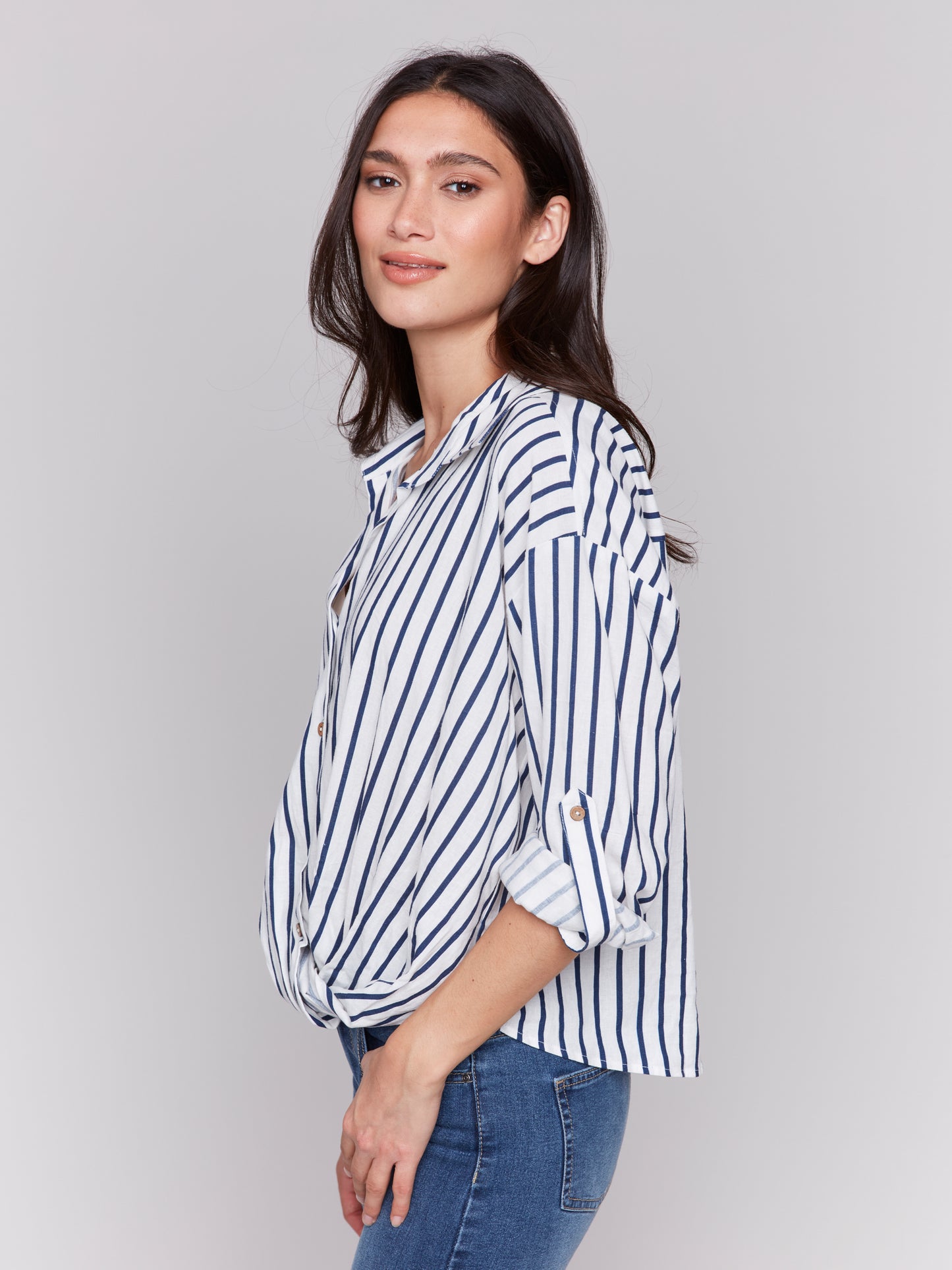 Striped Front Twist Blouse