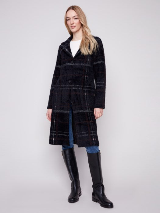 Plaid Knit Button Front Coatigan