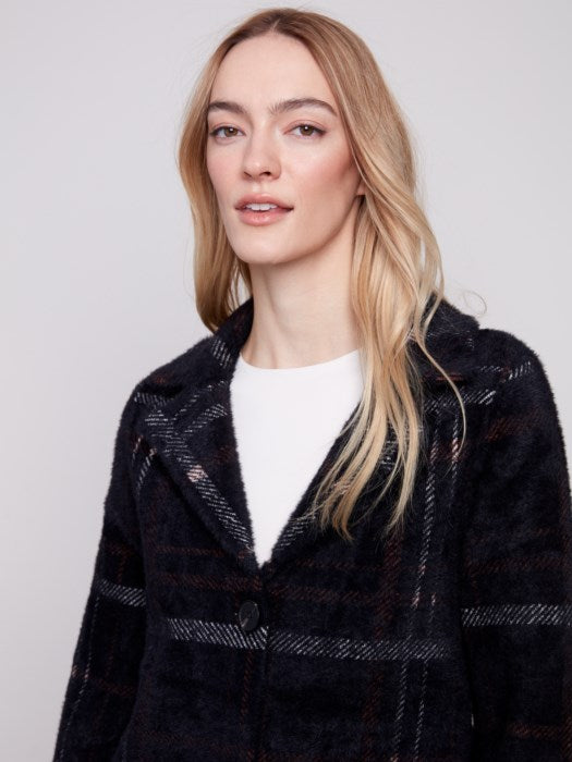 Plaid Knit Button Front Coatigan
