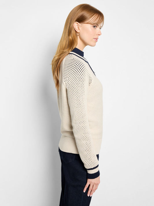 Cotton Mesh Zip Up Cardigan