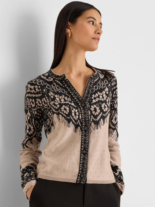 Placed Lace Print Cardigan