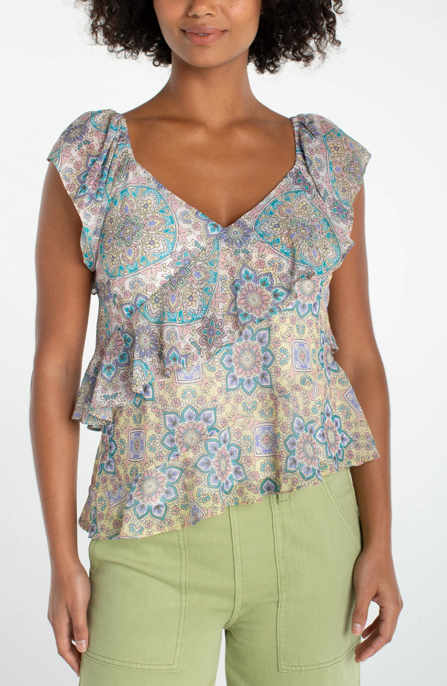 Flutter Sleeve Draped Blouse