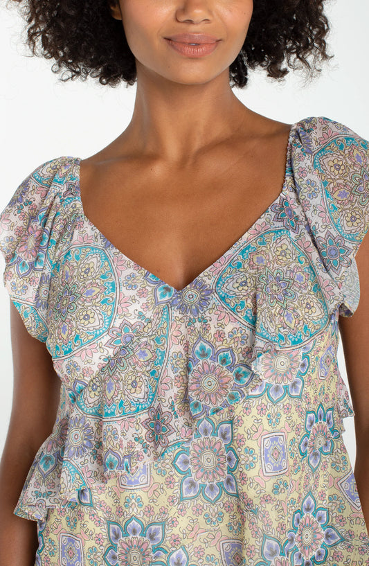 Flutter Sleeve Draped Blouse