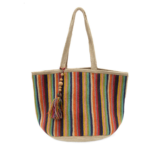 Georgie Stripe Jute Tote