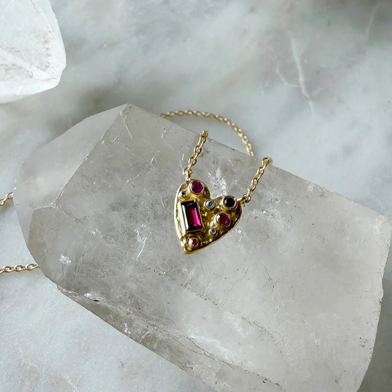 Gemstone Mosaic Heart Necklace