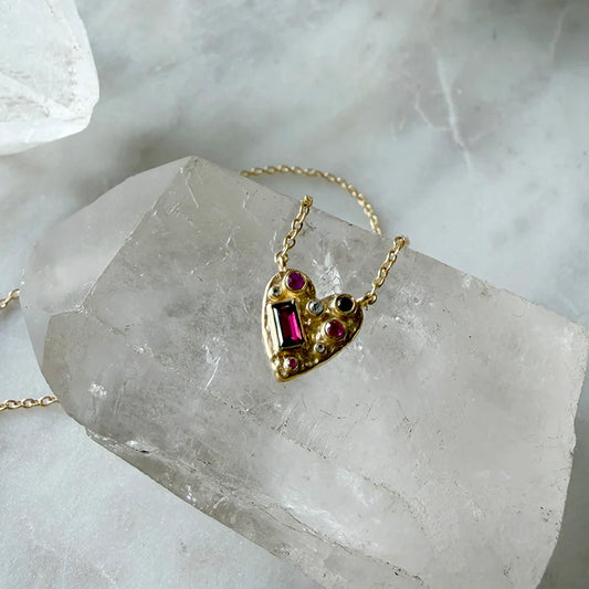 Gemstone Mosaic Heart Necklace