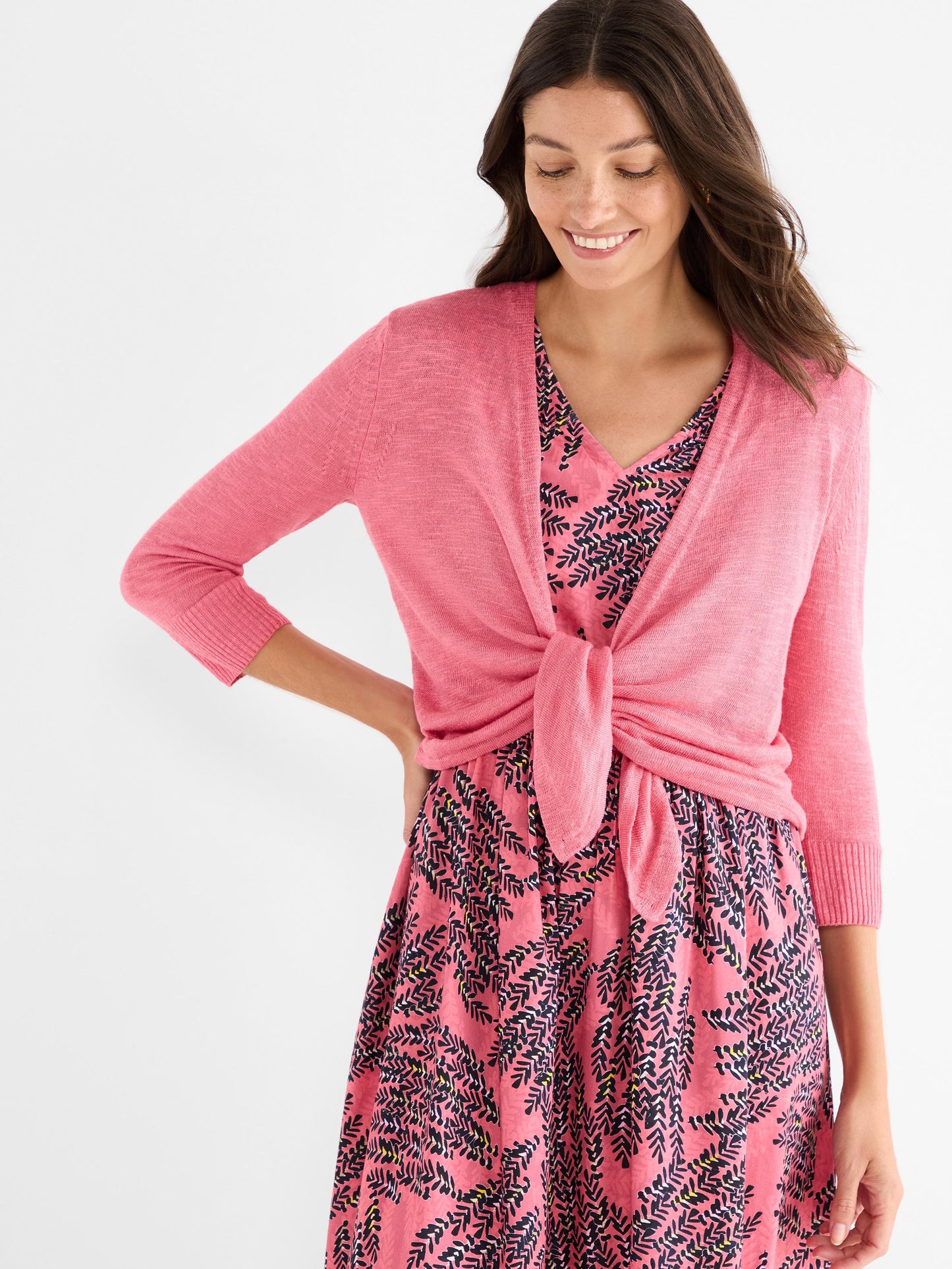 Slub 4-Way Cardigan - Raspberry