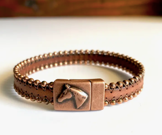 Leather Horse Bracelet (Copper/Silver)