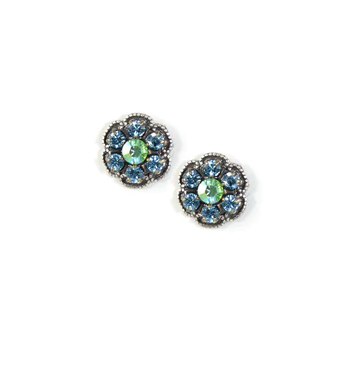 Blue Green Swarovski Crystal Flower Studs