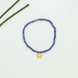 Stretchable Bracelet Blue Iolite Lotus Gold Silver 925