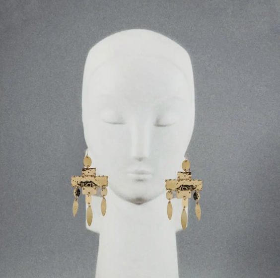 Hammered Brass Chandelier Big Earrings Bisjoux Exclusive