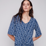 Printed V Neck Top With Knot