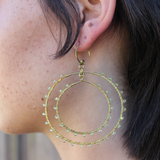 Brass double hoop stone earring