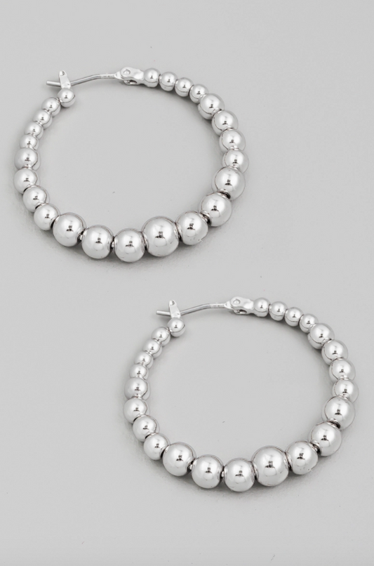 Metallic Ball Beaded Hoops