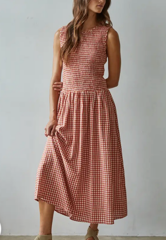 Gingham Smocked Midi Dress