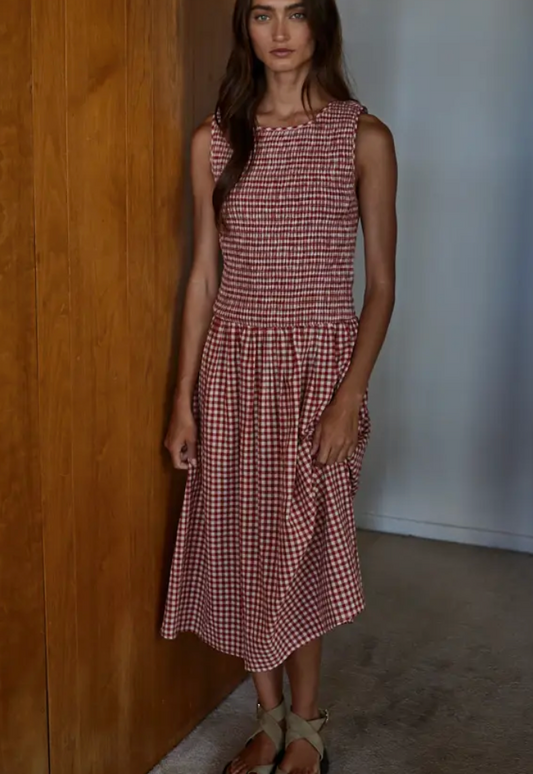 Gingham Smocked Midi Dress