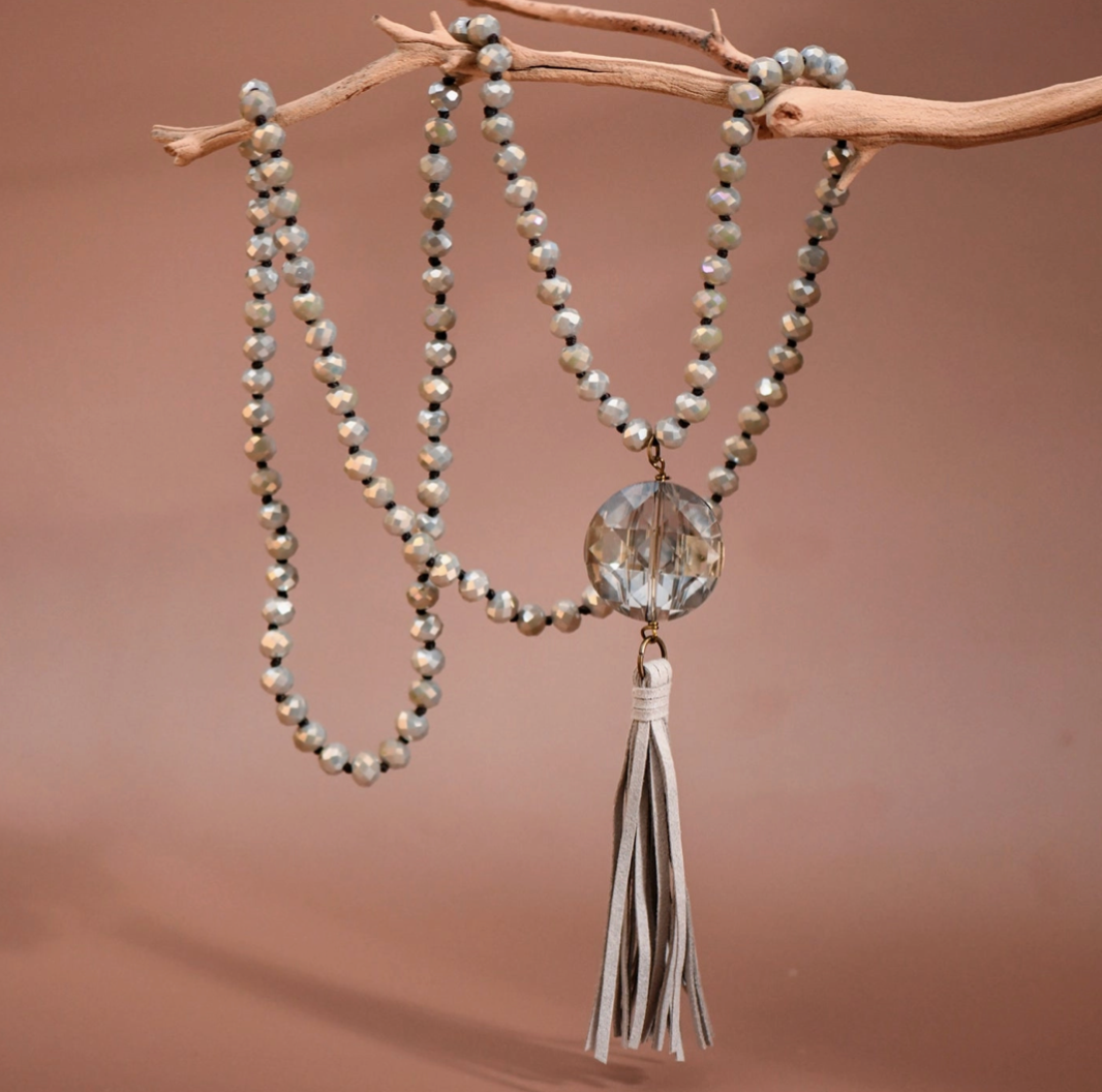 Grey Beaded Crystal Necklace