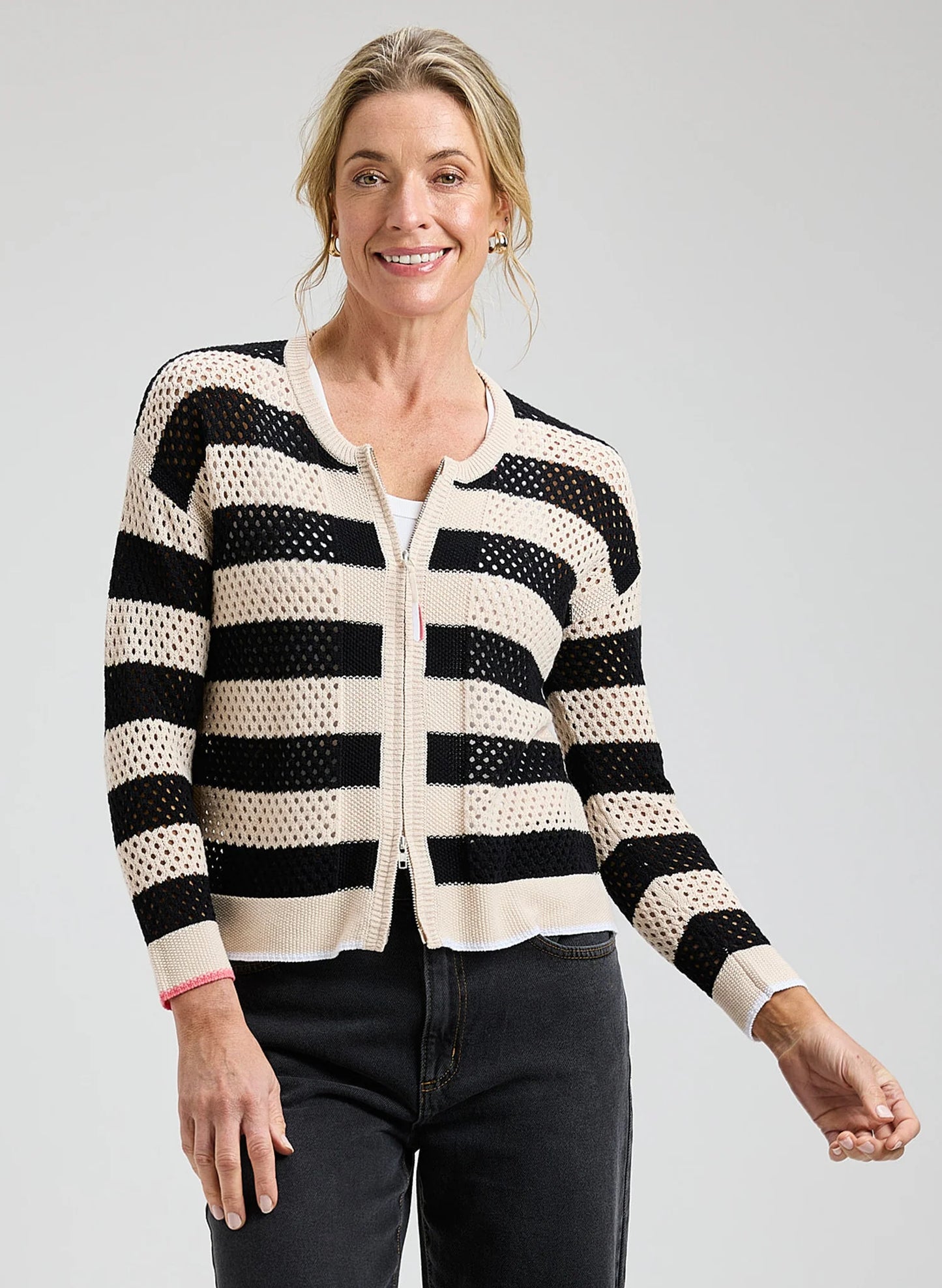 Pointelle Zip Cardigan