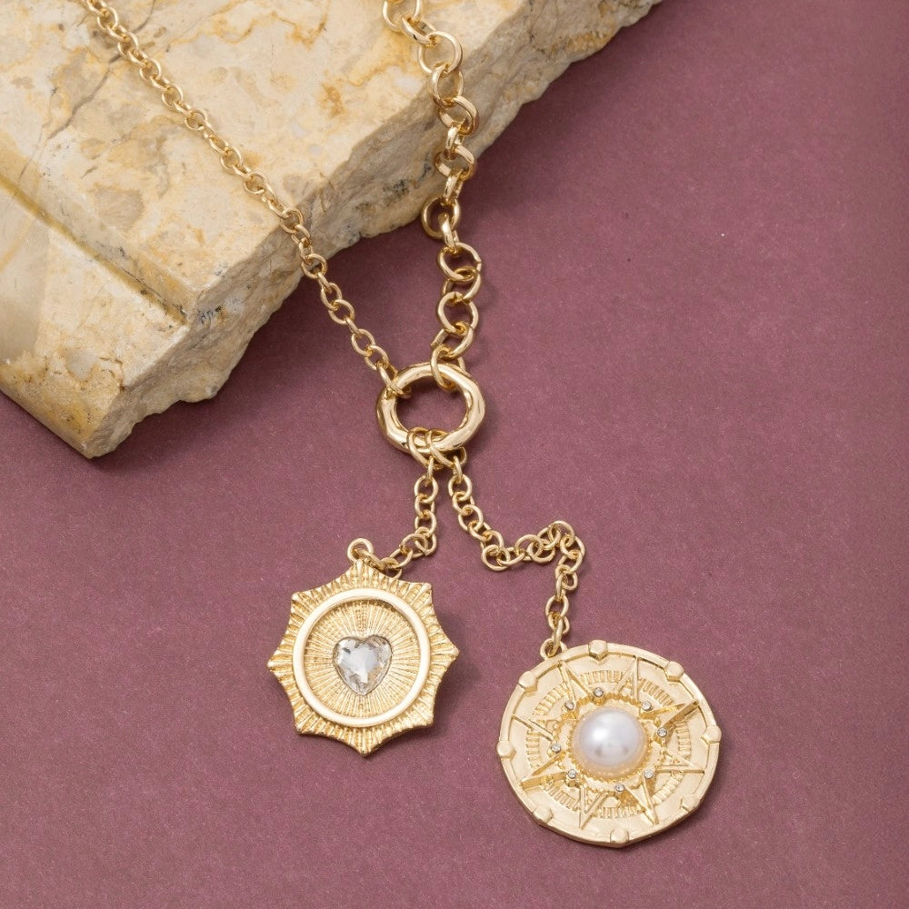 Heart & Compass Coin Necklace