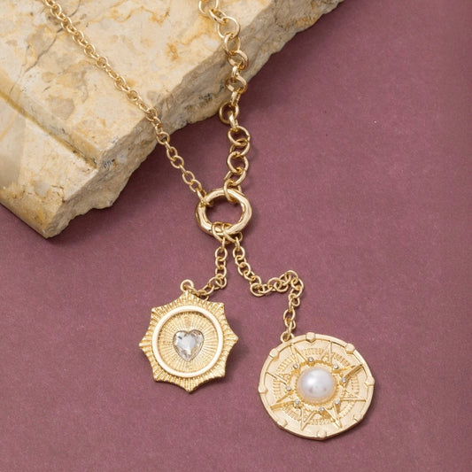 Heart & Compass Coin Necklace