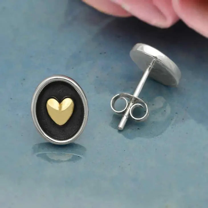 Shadow Box Studs w Bronze Heart