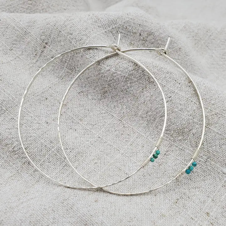 Turquoise Detail Hammered Hoops