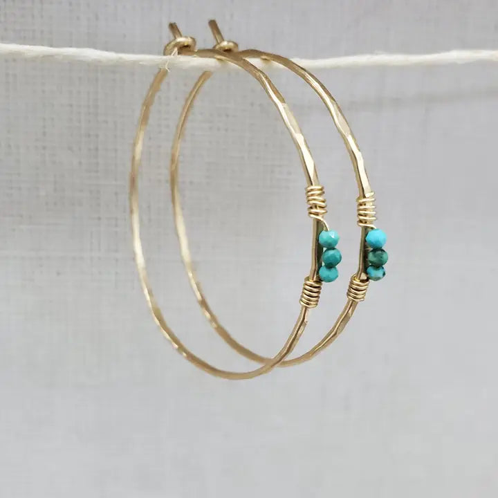 Turquoise Detail Hammered Hoops