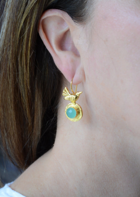Bird Aqua Chalcedony Earrings