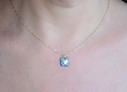 Square Pendant Heart Necklace