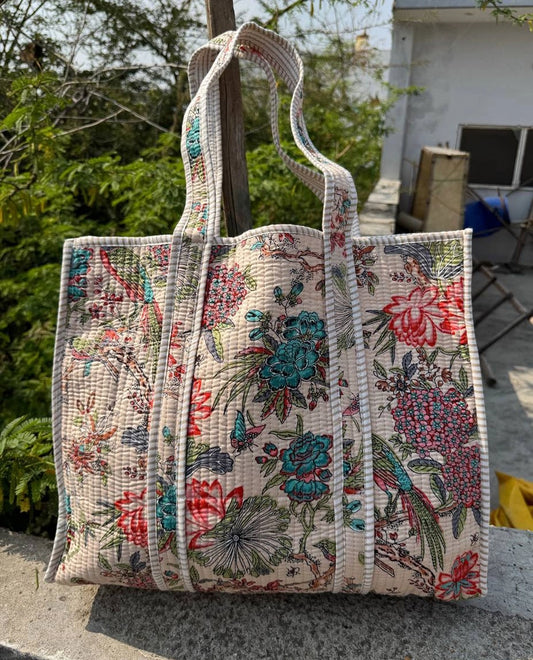 Tropical Bird Quilted Tote