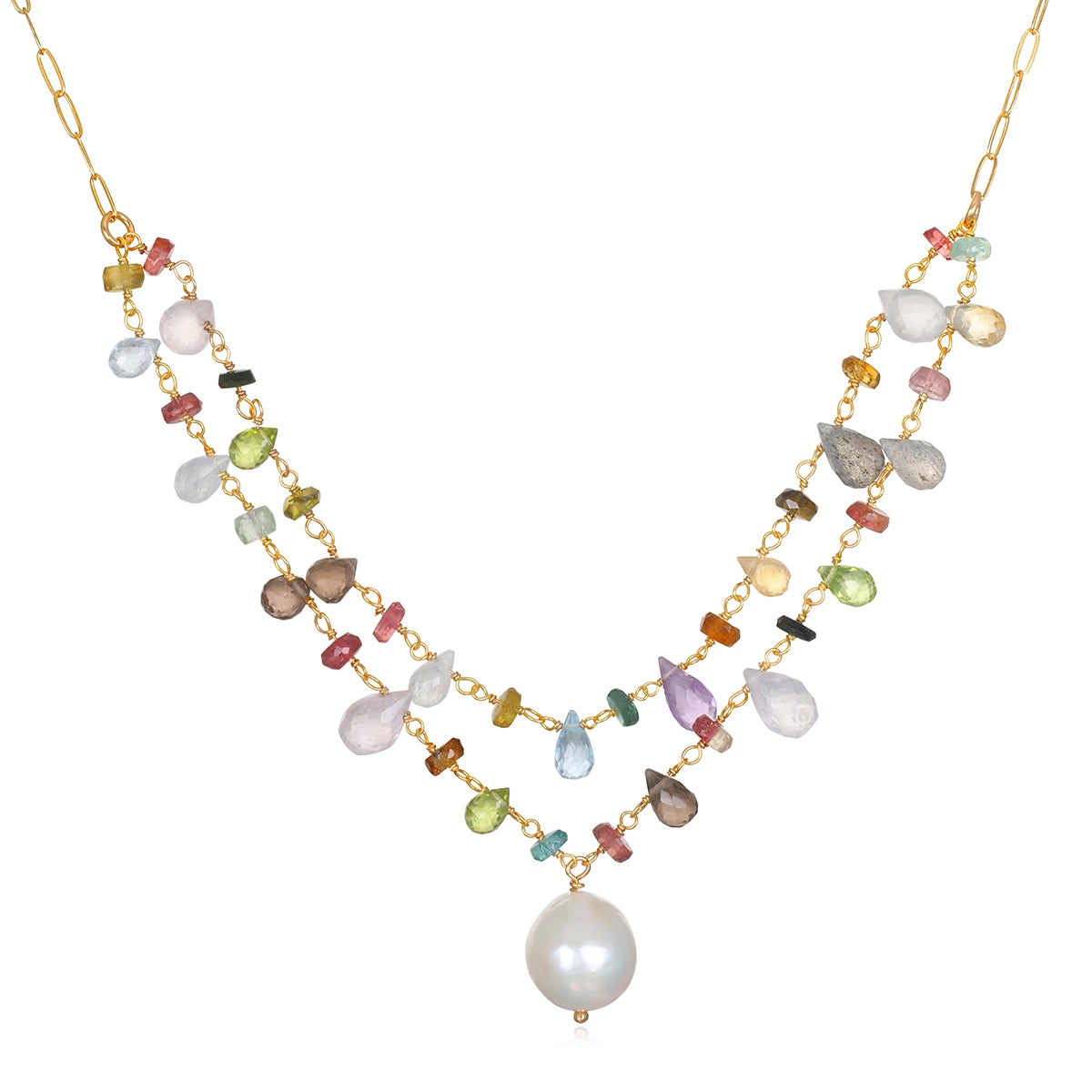 Layered Baroque Pearl Wildflower Necklace