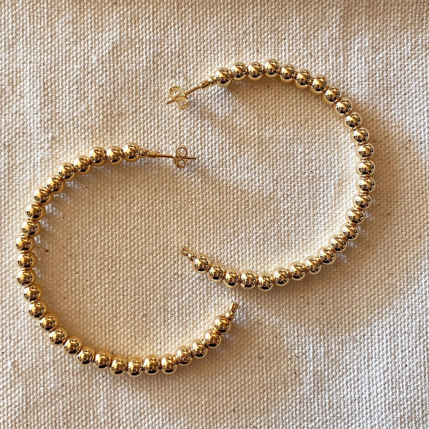 18k Gold Filled Beaded C Hoop