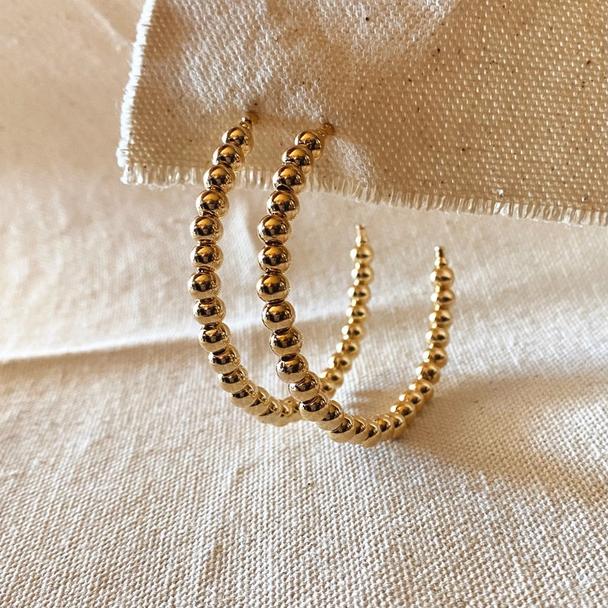 18k Gold Filled Beaded C Hoop