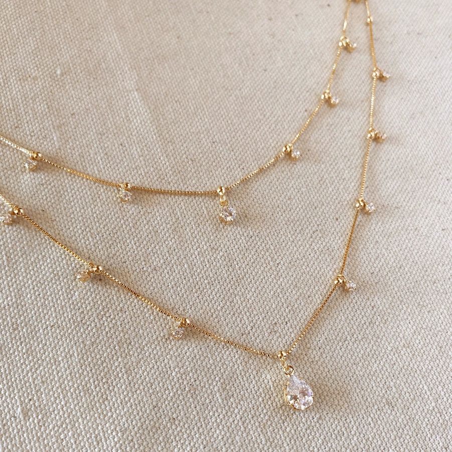 18k Gold Filled Layered Necklace Details in Cubic Zirconia Stones