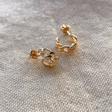 18k Gold Filled Petite Cuban Link Chain C-Hoop Earrings