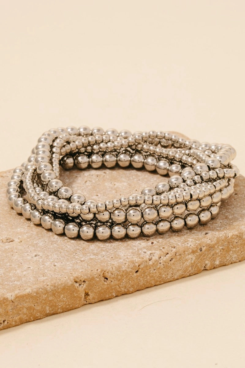 Mixed Metallic Beaded Bracelet Set