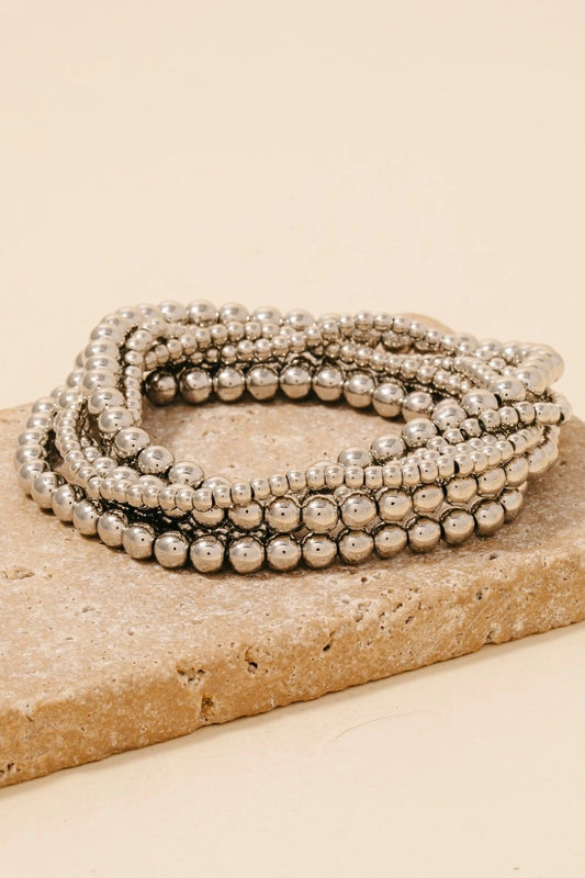 Mixed Metallic Beaded Bracelet Set