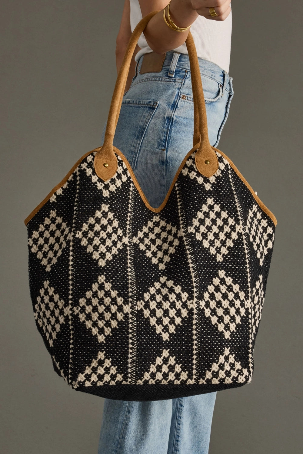 Black & Cream Diamond Pattern Tote